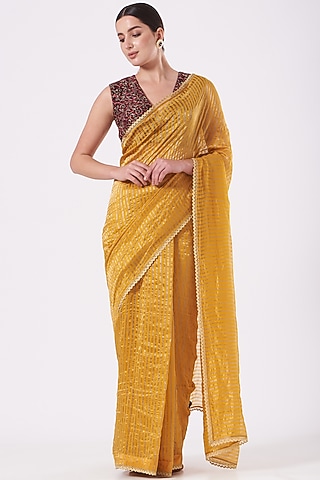 Brown Embroidered Blouse by Pranay Baidya
