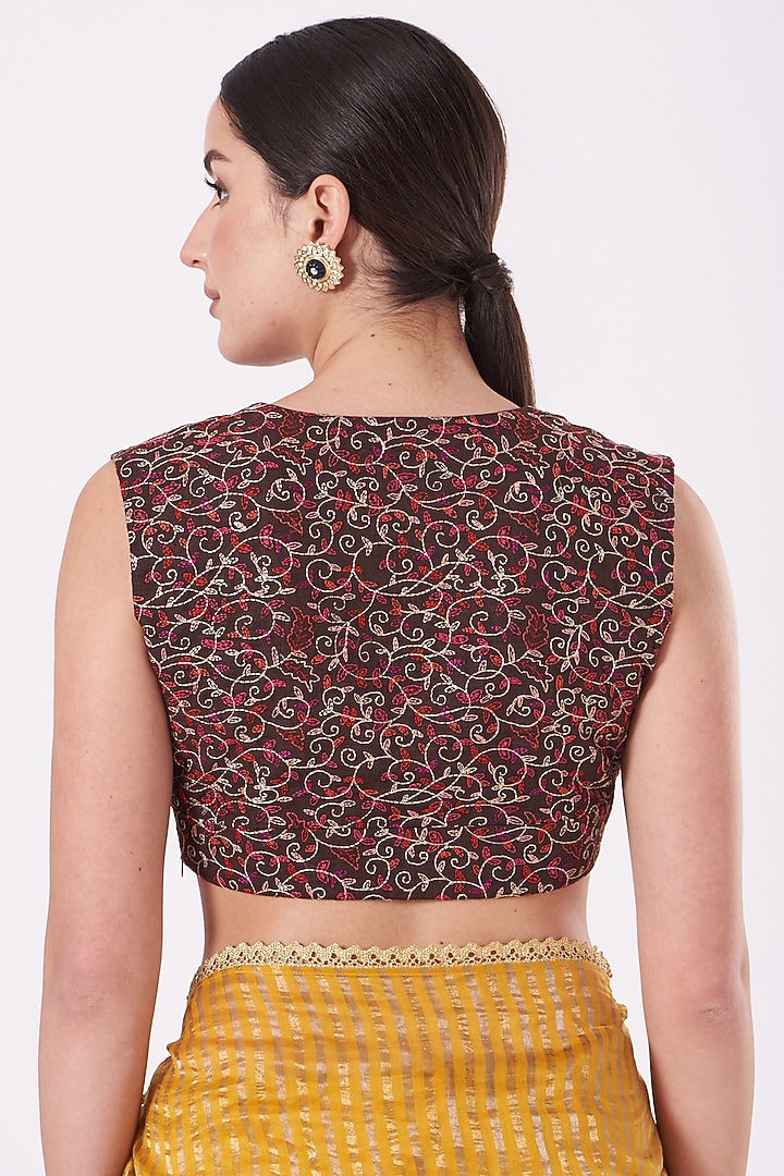 Brown Embroidered Blouse by Pranay Baidya at Pernia's Pop Up Shop