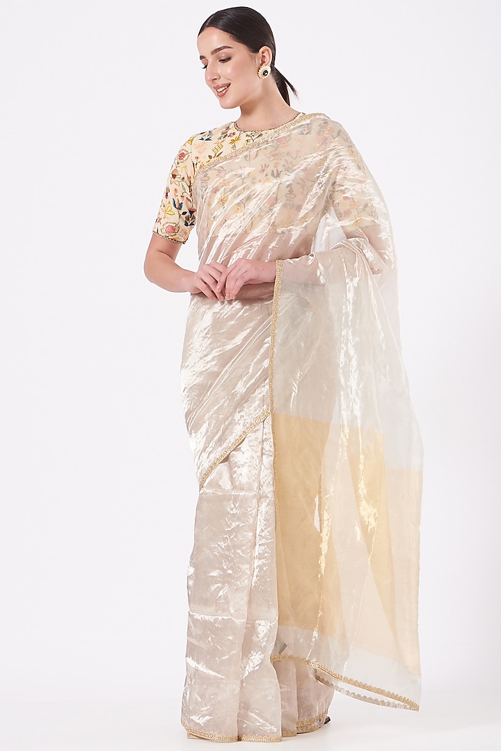Ivory Yellow Embroidered Blouse by Pranay Baidya