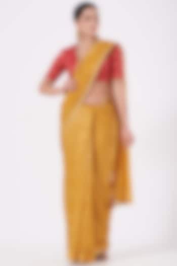 Yellow Tissue Striped Party Wear Saree by Pranay Baidya at Pernia's Pop Up Shop