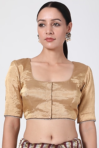 Golden Blouse With Brown Lace by Pranay Baidya