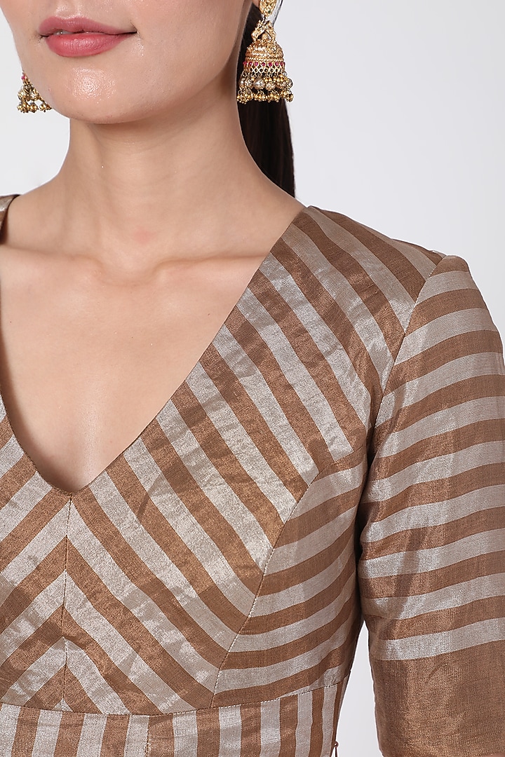 Antique Golden & Silver Striped Blouse by Pranay Baidya at Pernia's Pop Up Shop
