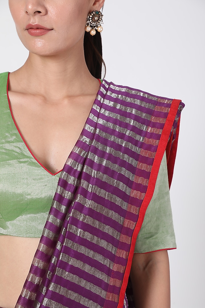 Purple & Gold Striped Party Wear Saree by Pranay Baidya at Pernia's Pop Up Shop
