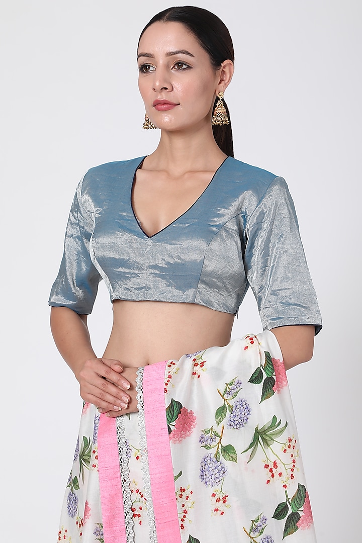 Light Blue Blouse With Cord Detailing by Pranay Baidya