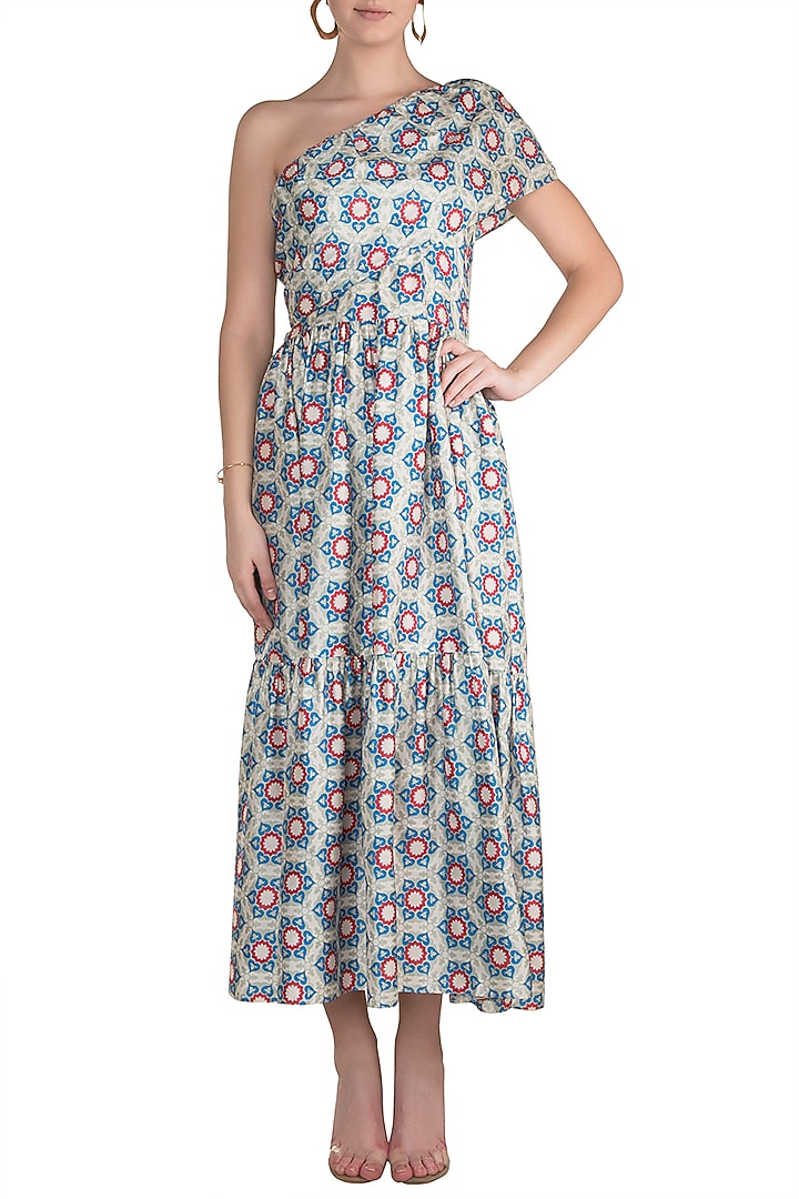 Multi Colored Printed One Shoulder Maxi Summer Dress by Pranay Baidya at Pernia's Pop Up Shop