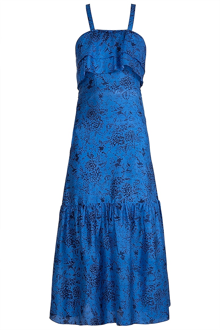 Blue Block Printed Cocktail Dress by Pranay Baidya