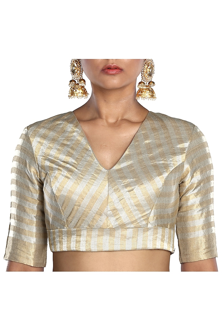 Golden & Silver Striped Blouse by Pranay Baidya