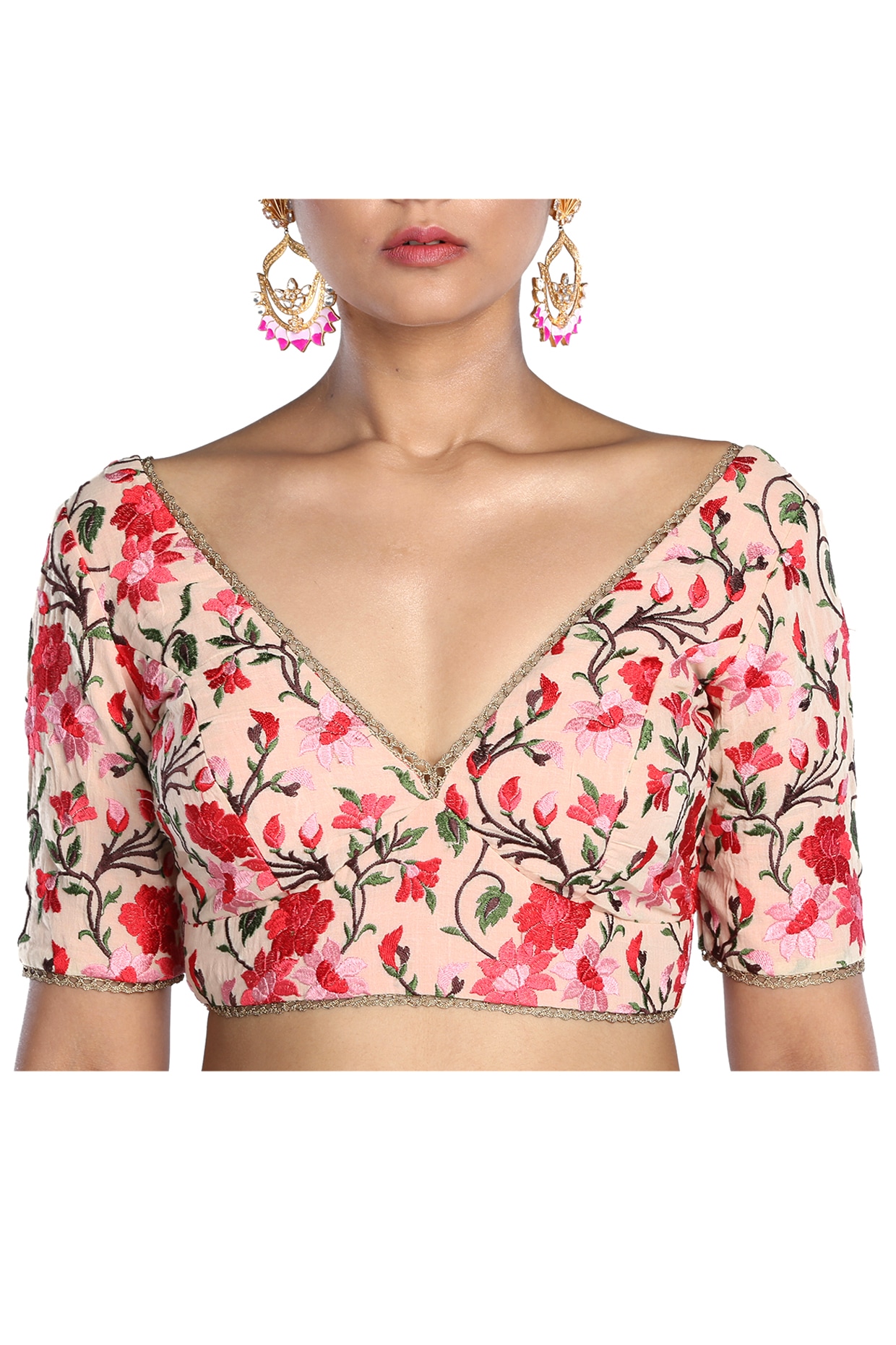 Light Pink Floral Embroidered BLouse by Pranay Baidya at Pernia's Pop Up  Shop