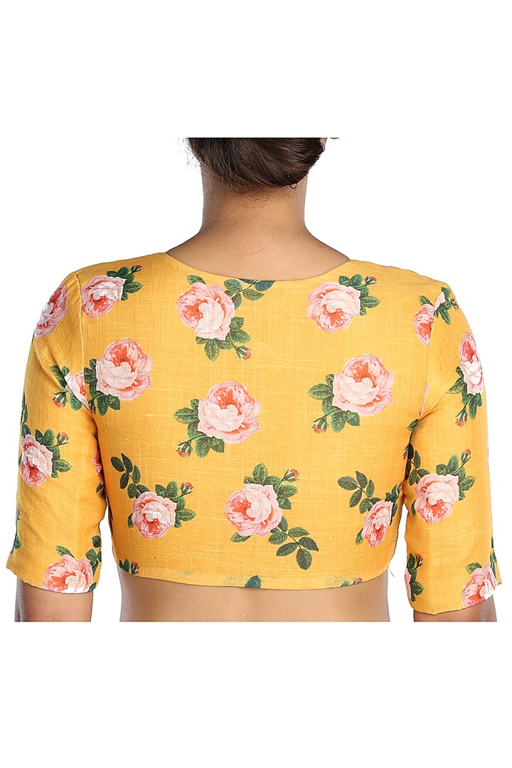 Yellow Printed Linen Blouse by Pranay Baidya at Pernia's Pop Up Shop