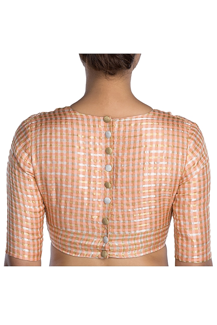 Light Orange Brocade Striped Blouse by Pranay Baidya at Pernia's Pop Up Shop