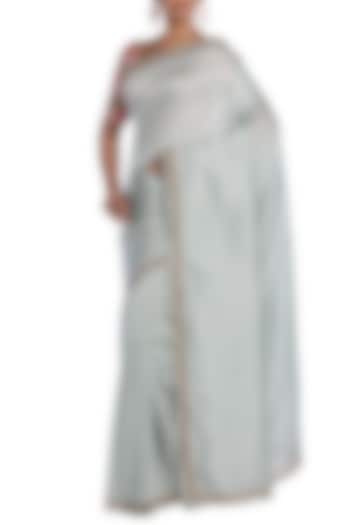Light Greyish Blue Striped Saree by Pranay Baidya