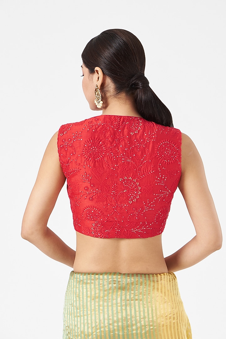 Red Embroidered Blouse by Pranay Baidya at Pernia's Pop Up Shop