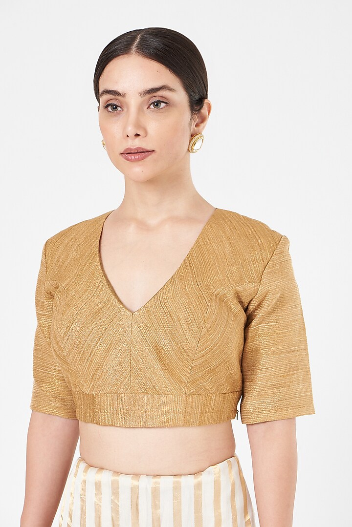 Gold Brocade Blouse by Pranay Baidya at Pernia's Pop Up Shop