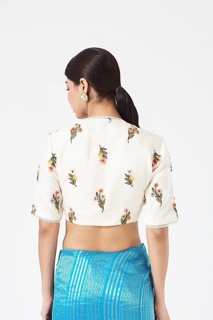 White Organza Silk Embroidered Blouse by Pranay Baidya at Pernia's Pop Up Shop