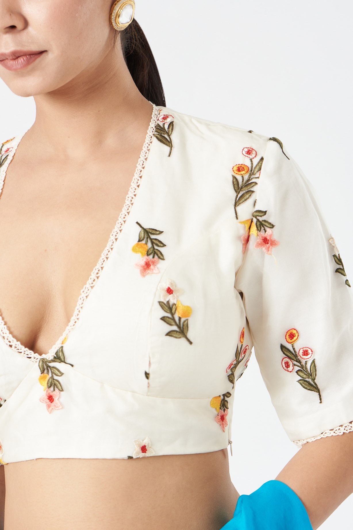 Embroidered Dupion Silk Blouse in White : UVE75