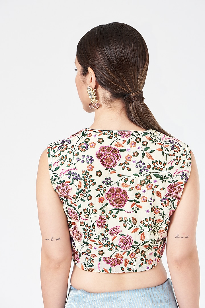 White Cotton Embroidered Blouse by Pranay Baidya at Pernia's Pop Up Shop