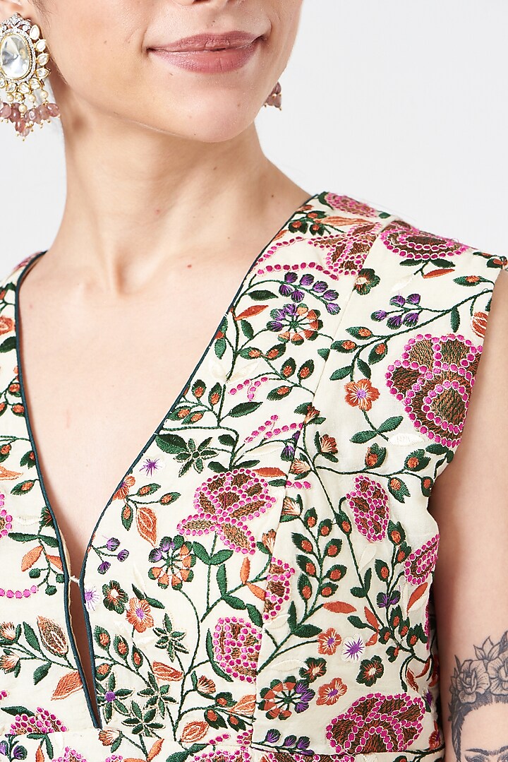 White Cotton Embroidered Blouse by Pranay Baidya at Pernia's Pop Up Shop