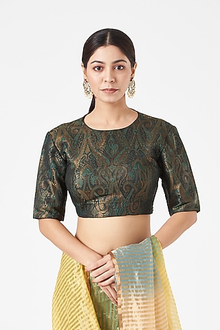 Emerald Green Brocade Blouse by Pranay Baidya