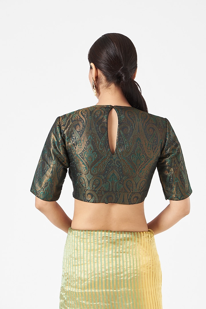 Emerald Green Brocade Blouse by Pranay Baidya at Pernia's Pop Up Shop