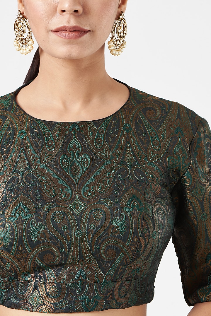 Emerald Green Brocade Blouse by Pranay Baidya at Pernia's Pop Up Shop