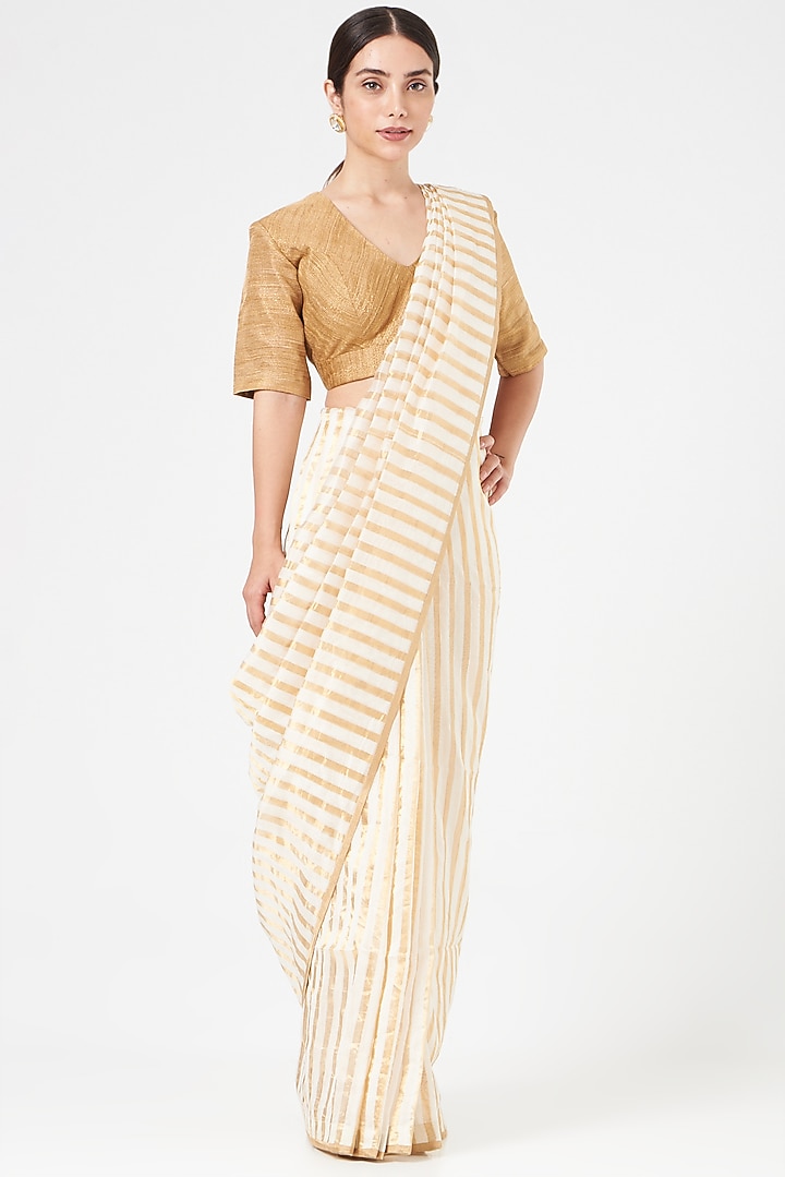 Ivory & Gold Chanderi Party Wear Saree by Pranay Baidya at Pernia's Pop Up Shop