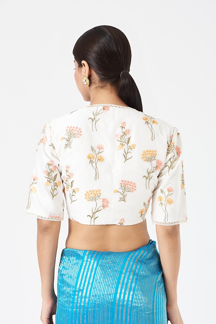 White Floral Embroidered Blouse by Pranay Baidya at Pernia's Pop Up Shop