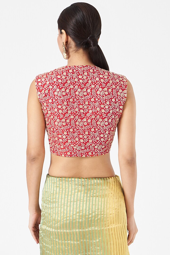 Red Embroidered Blouse by Pranay Baidya at Pernia's Pop Up Shop