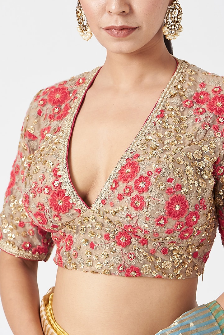 Golden Embroidered Blouse by Pranay Baidya at Pernia's Pop Up Shop