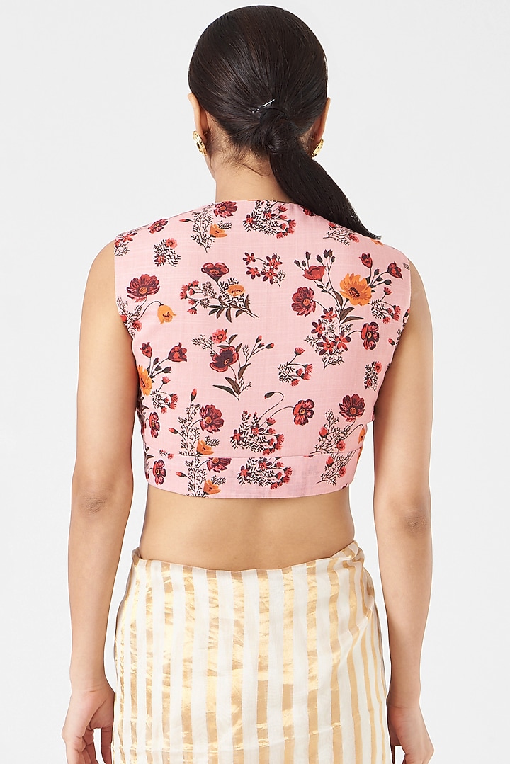 Light Baby Pink Printed Blouse by Pranay Baidya at Pernia's Pop Up Shop