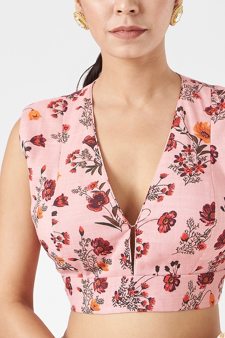Light Baby Pink Printed Blouse by Pranay Baidya at Pernia's Pop Up Shop