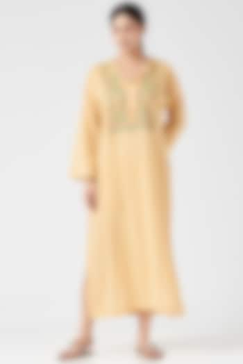 Light Mustard Yellow Cotton Kaftan by Pranay Baidya at Pernia's Pop Up Shop