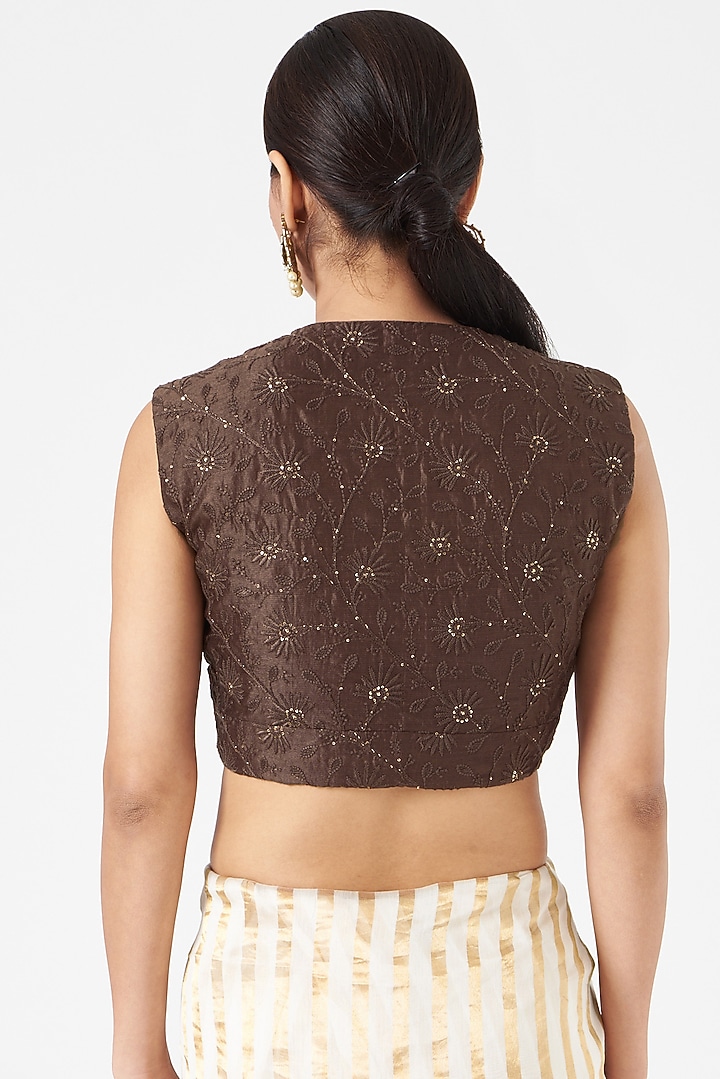 Brown Embroidered Blouse by Pranay Baidya at Pernia's Pop Up Shop