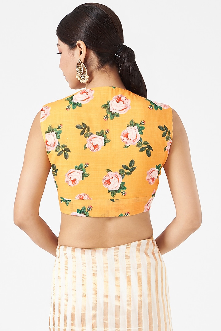 Yellow Floral Printed Blouse by Pranay Baidya at Pernia's Pop Up Shop