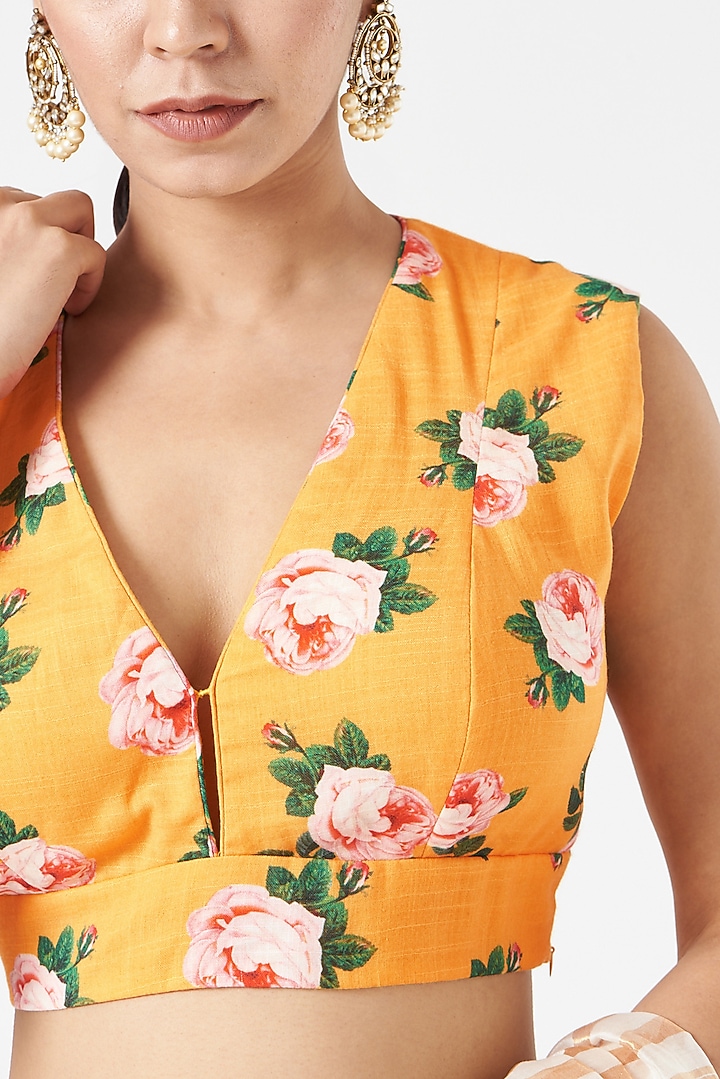 Yellow Floral Printed Blouse by Pranay Baidya at Pernia's Pop Up Shop