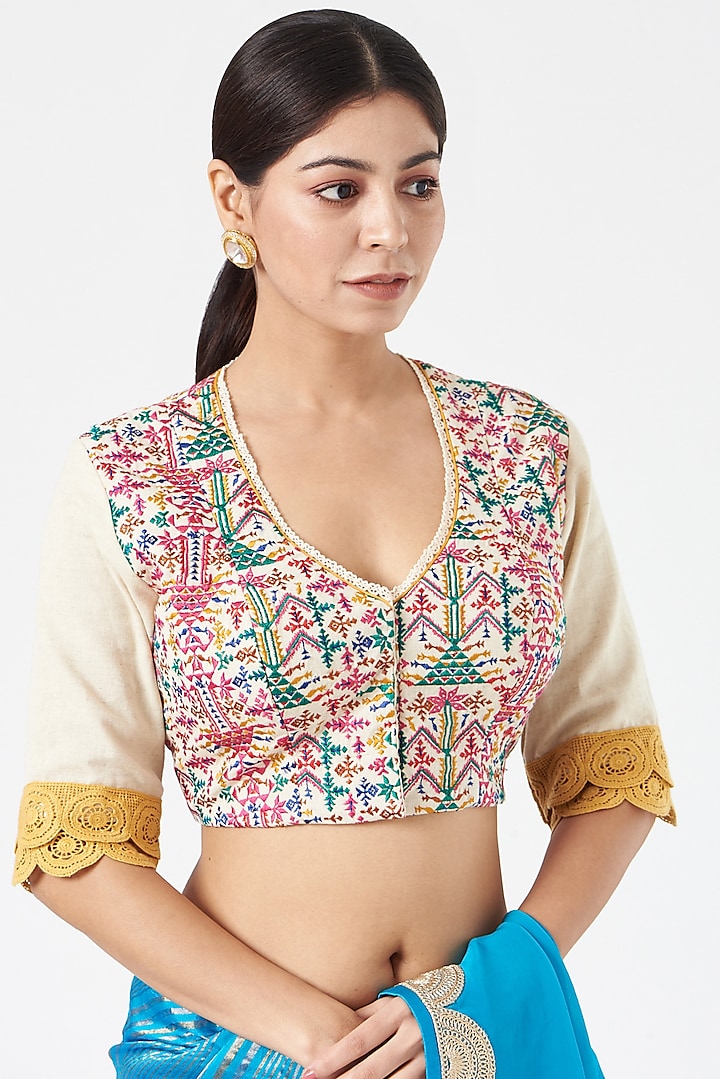White Embroidered Blouse by Pranay Baidya