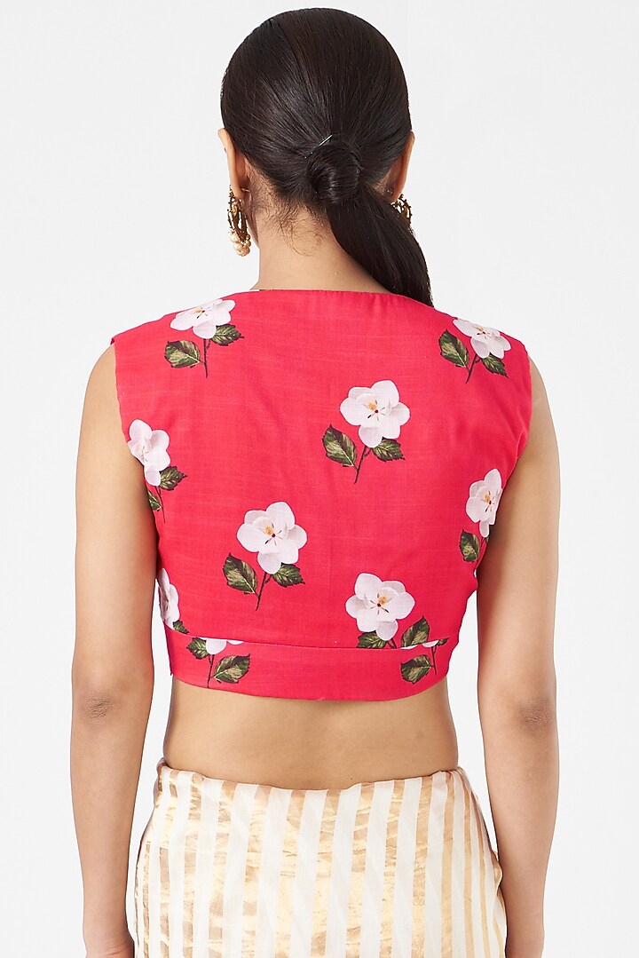 Red Floral Printed Blouse by Pranay Baidya at Pernia's Pop Up Shop