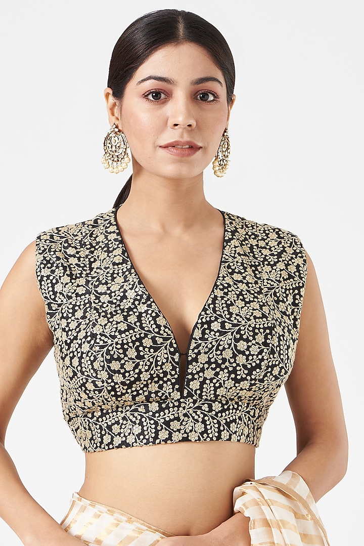 Black Embroidered Blouse by Pranay Baidya