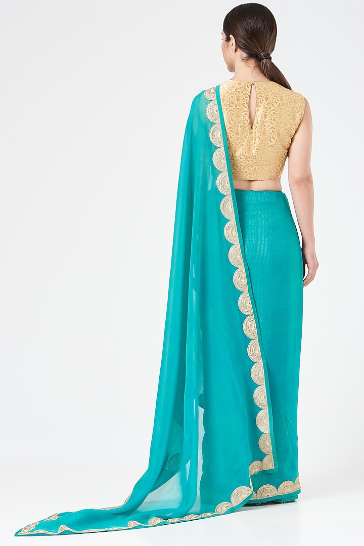 Teal Green Organza Party Wear Saree by Pranay Baidya at Pernia's Pop Up Shop