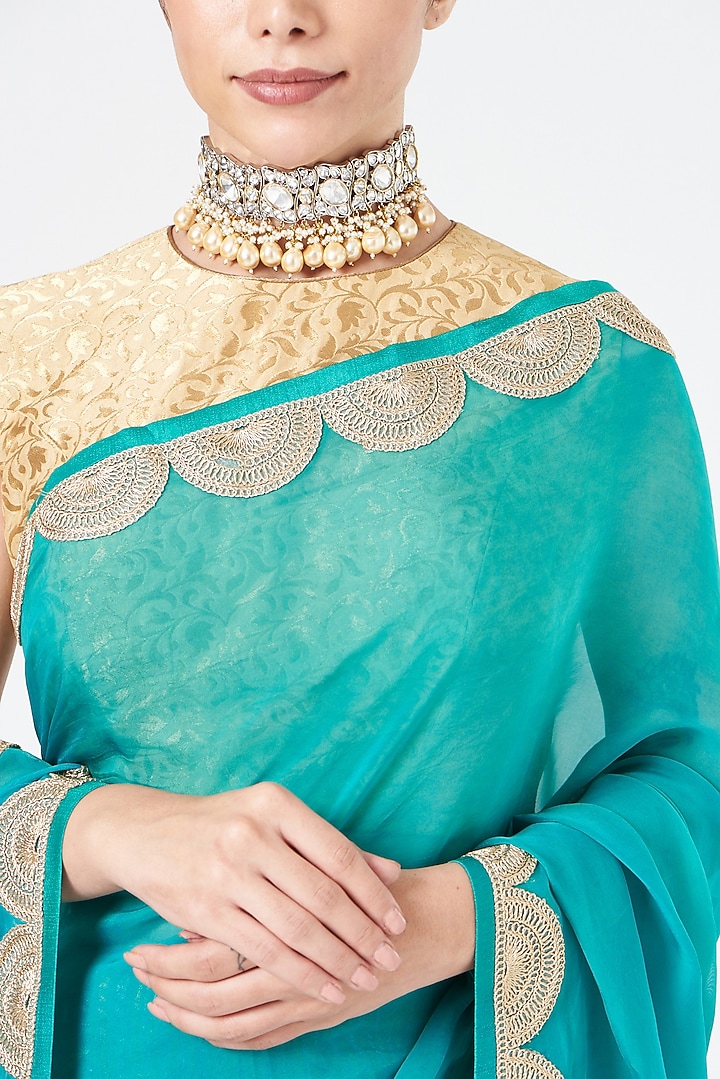 Teal Green Organza Party Wear Saree by Pranay Baidya at Pernia's Pop Up Shop