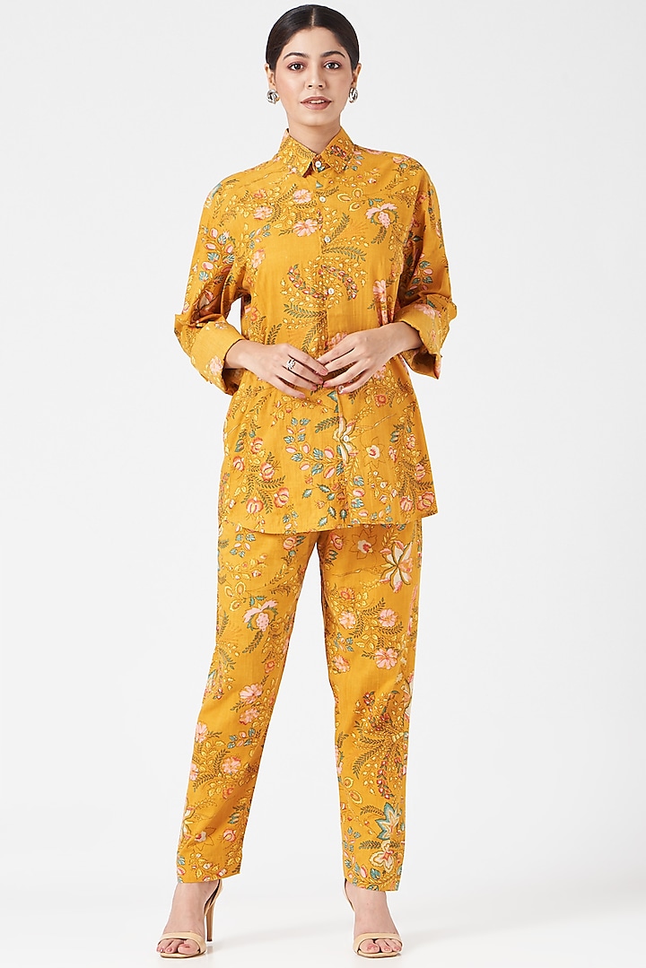 Yellow Floral Printed Pant Set by Pranay Baidya at Pernia's Pop Up Shop