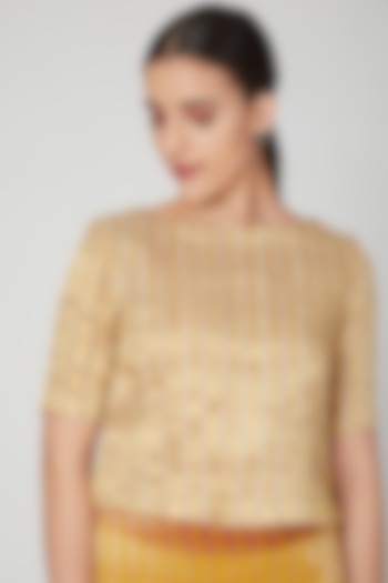 Gold Striped Brocade Blouse by Pranay Baidya at Pernia's Pop Up Shop