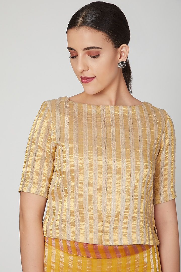Gold Striped Brocade Blouse by Pranay Baidya at Pernia's Pop Up Shop