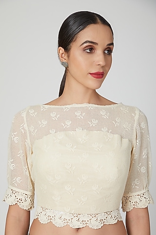 Ivory Crochet Blouse by Pranay Baidya