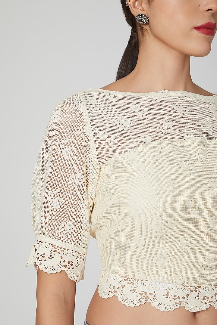 Ivory Crochet Blouse by Pranay Baidya at Pernia's Pop Up Shop