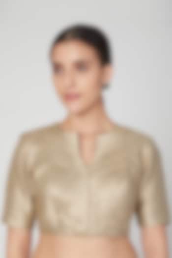 Gold Bandhgala Brocade Blouse by Pranay Baidya at Pernia's Pop Up Shop