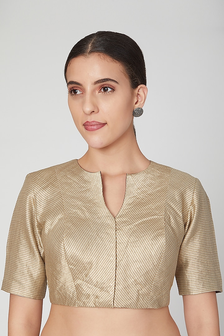 Gold Bandhgala Brocade Blouse by Pranay Baidya at Pernia's Pop Up Shop
