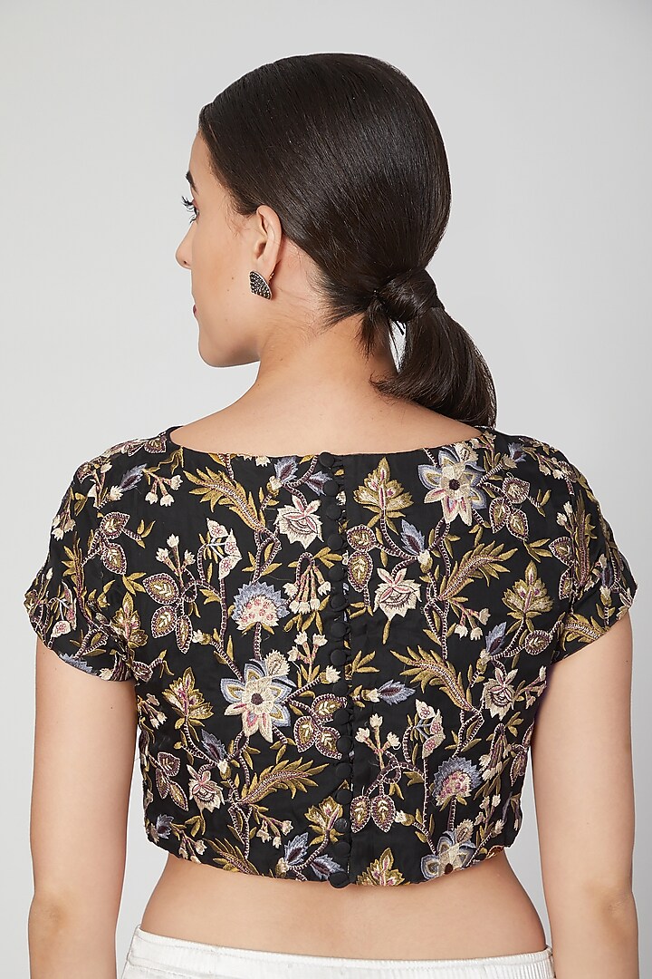 Black Floral Embroidered Blouse by Pranay Baidya at Pernia's Pop Up Shop
