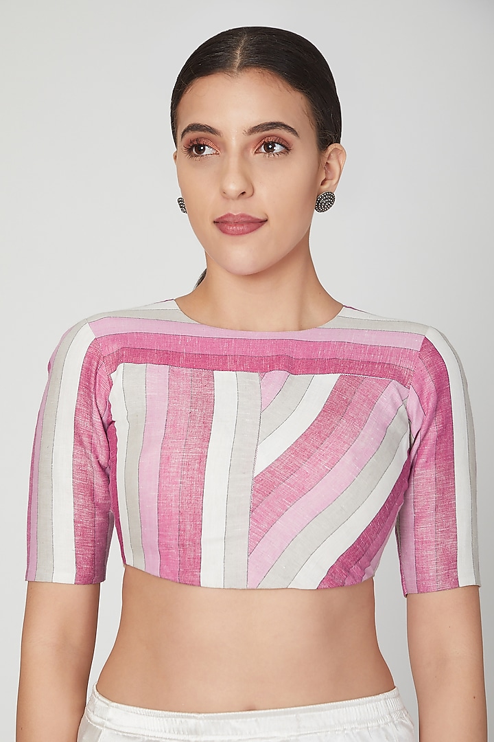 Pink Striped Linen Blouse by Pranay Baidya at Pernia's Pop Up Shop