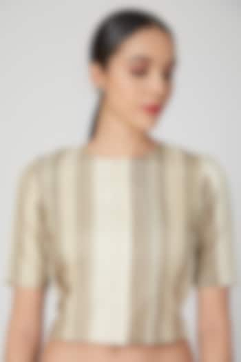 Ivory & Dull Green Striped Blouse by Pranay Baidya