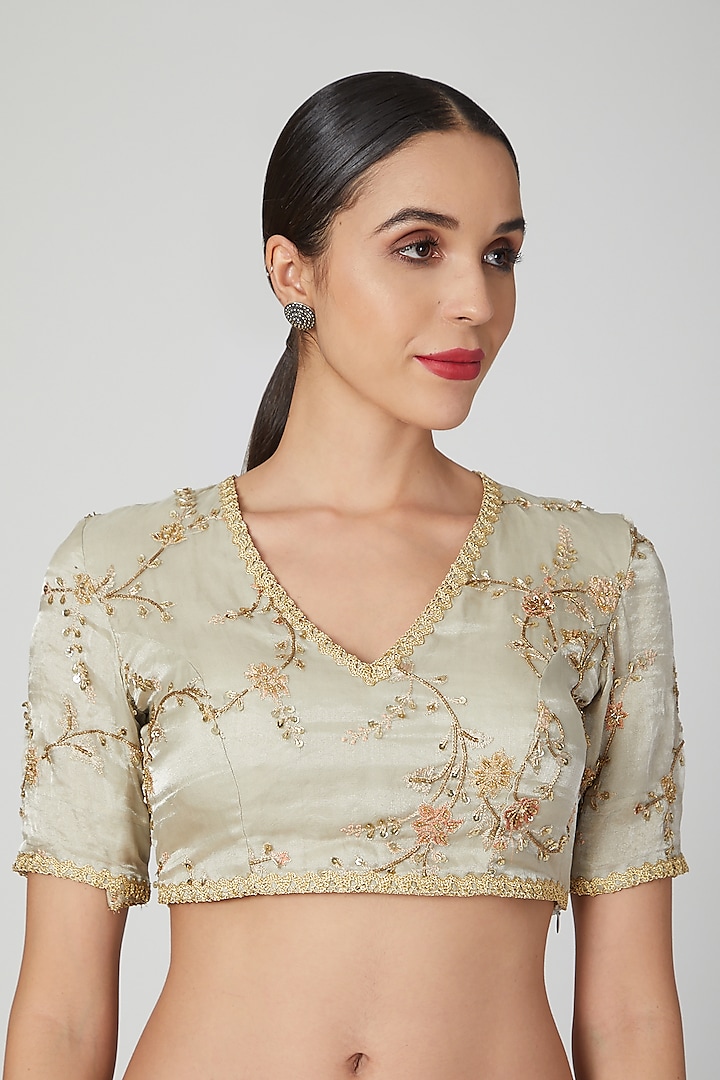 Silver Grey Embroidered Blouse by Pranay Baidya
